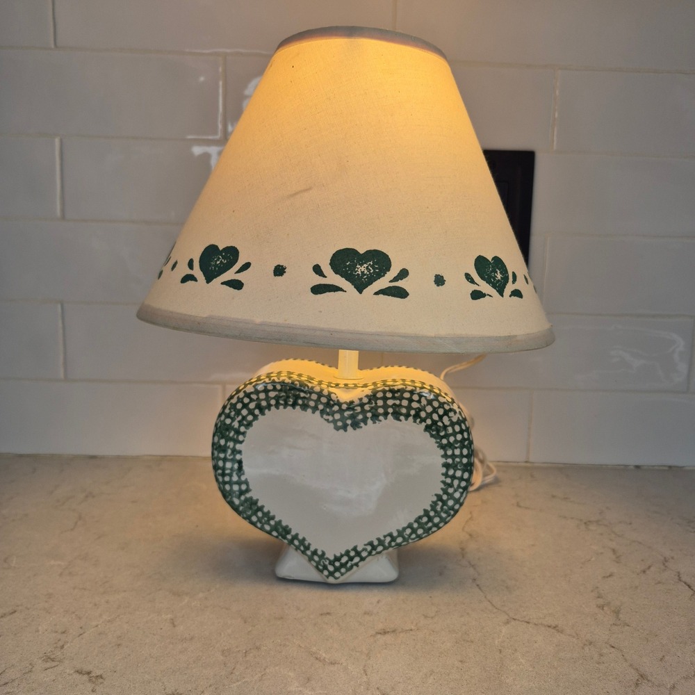 Unbranded Table Lamp Vintage Heart Spongeware Green‎ White